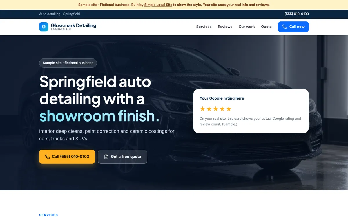 Sample site for a fictional detailing business