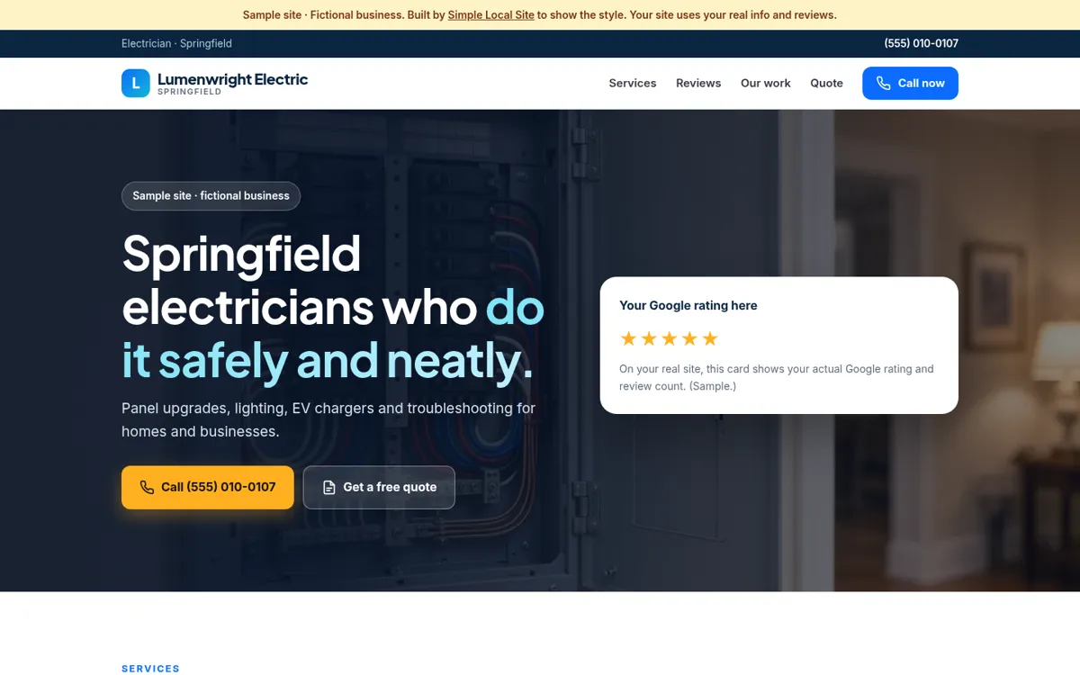 Sample site for a fictional electrician business