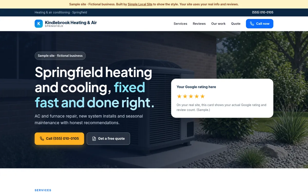 Sample site for a fictional hvac business