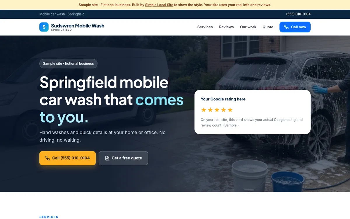 Sample site for a fictional mobile wash business