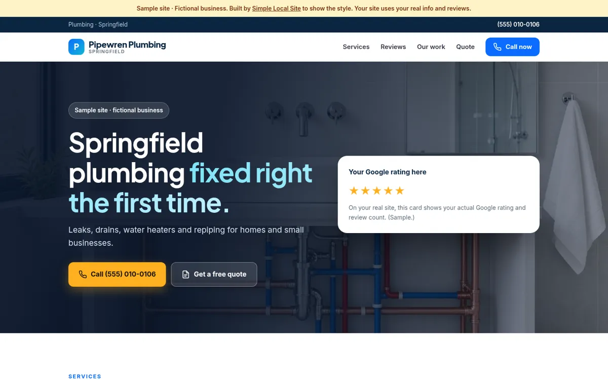 Sample site for a fictional plumbing business