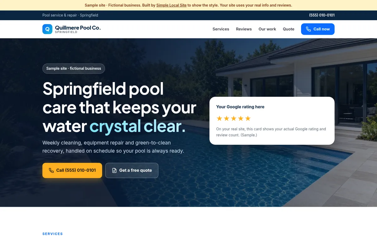 Sample site for a fictional pool service business